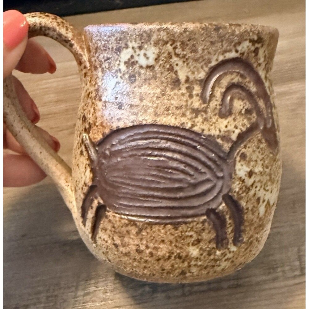 Vintage Hand Thrown Studio Art Pottery Petroglyph Coffee Cup Mug 10 Oz. Signed - Picture 8 of 12